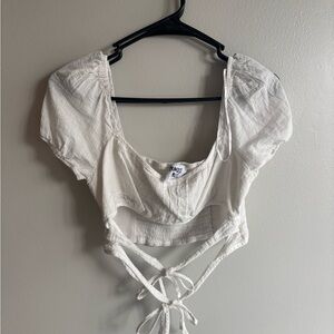 Princess Polly Cream Puff Sleeve Tie-Back Blouse